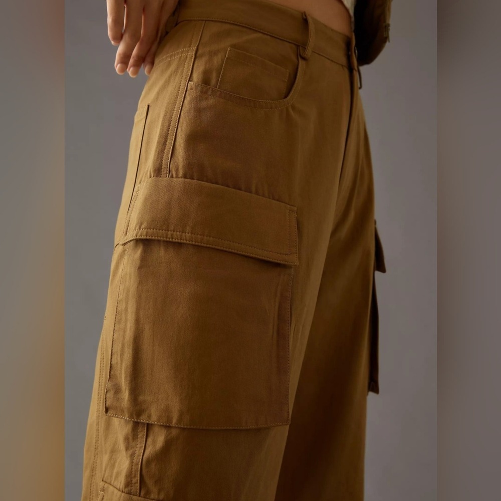 Molly King X Bayse Wide Leg Cargo Pants Khaki Utility Pocket Zipper Detail Cropp - Picture 7 of 14
